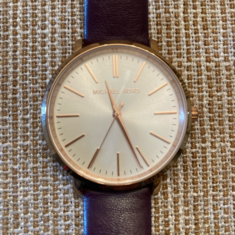 Michael Kors MK  2605 Jaryn Silver Dial, Egplant Leather Strap Women’s Watch